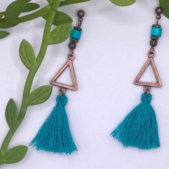 NEW BoHo Bronzed Turquoise Earrings - Picture 3 of 5